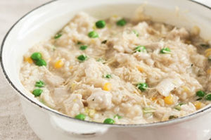 Куриное ризотто с зеленым горошком и кукурузой